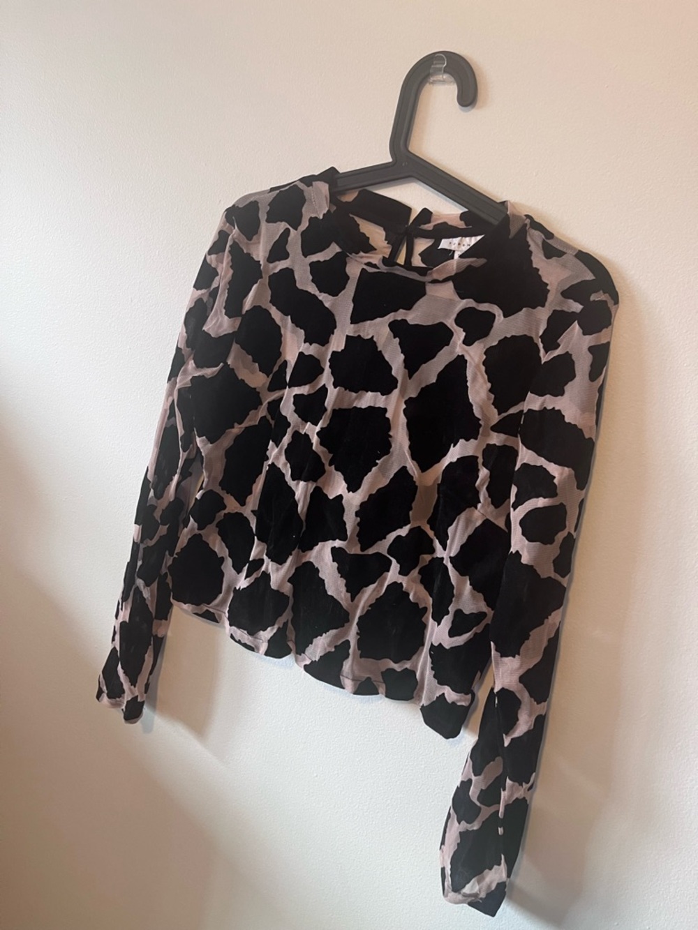 Animal Print Long Sleeve Blouse - Black & Taupe